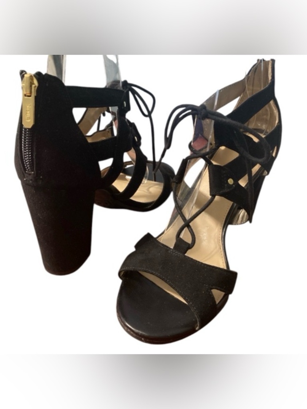 Sam Edelman Lace-up Black Vegan Suede Sandal Comfortable Block Heel Women’s Sz 8